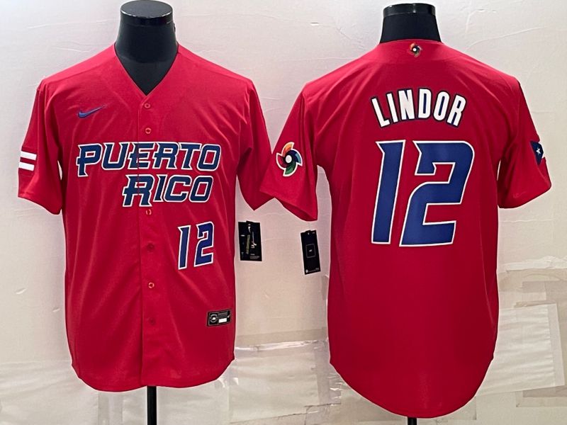 Men 2023 World Cub 12 Lindor Red Nike MLB Jersey3